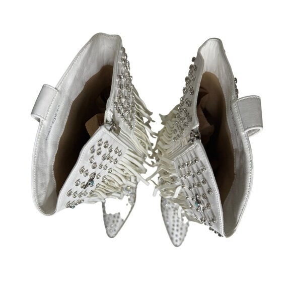 NWT Azalea Wang Bennett White Rhinestone Fringe Western Boots Glam Cowgirl - Picture 2 of 12
